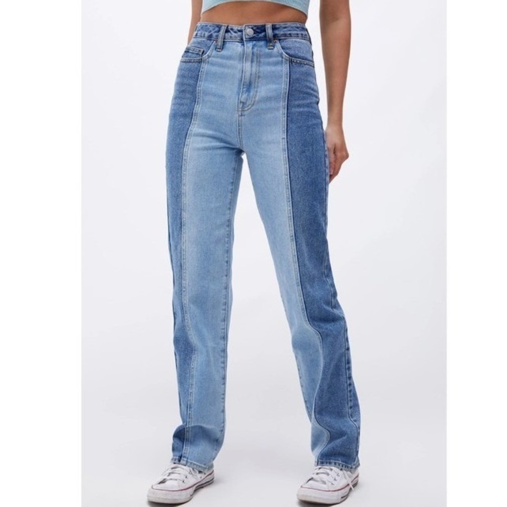 Pacsun Women's Eco Two-Tone '90s Baggy Boyfriend Jeans Sz 27 Light & Medium Wash - Picture 1 of 14